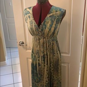 Maxi sundress shades of green, teal and blue